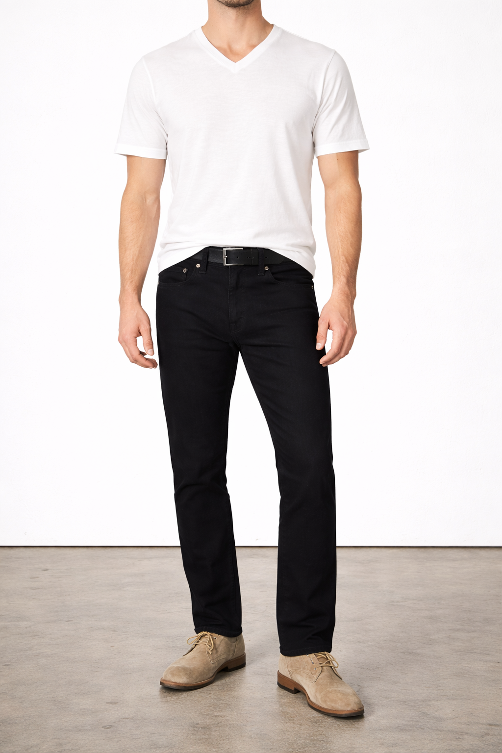 MENS V NECK T-WHITE