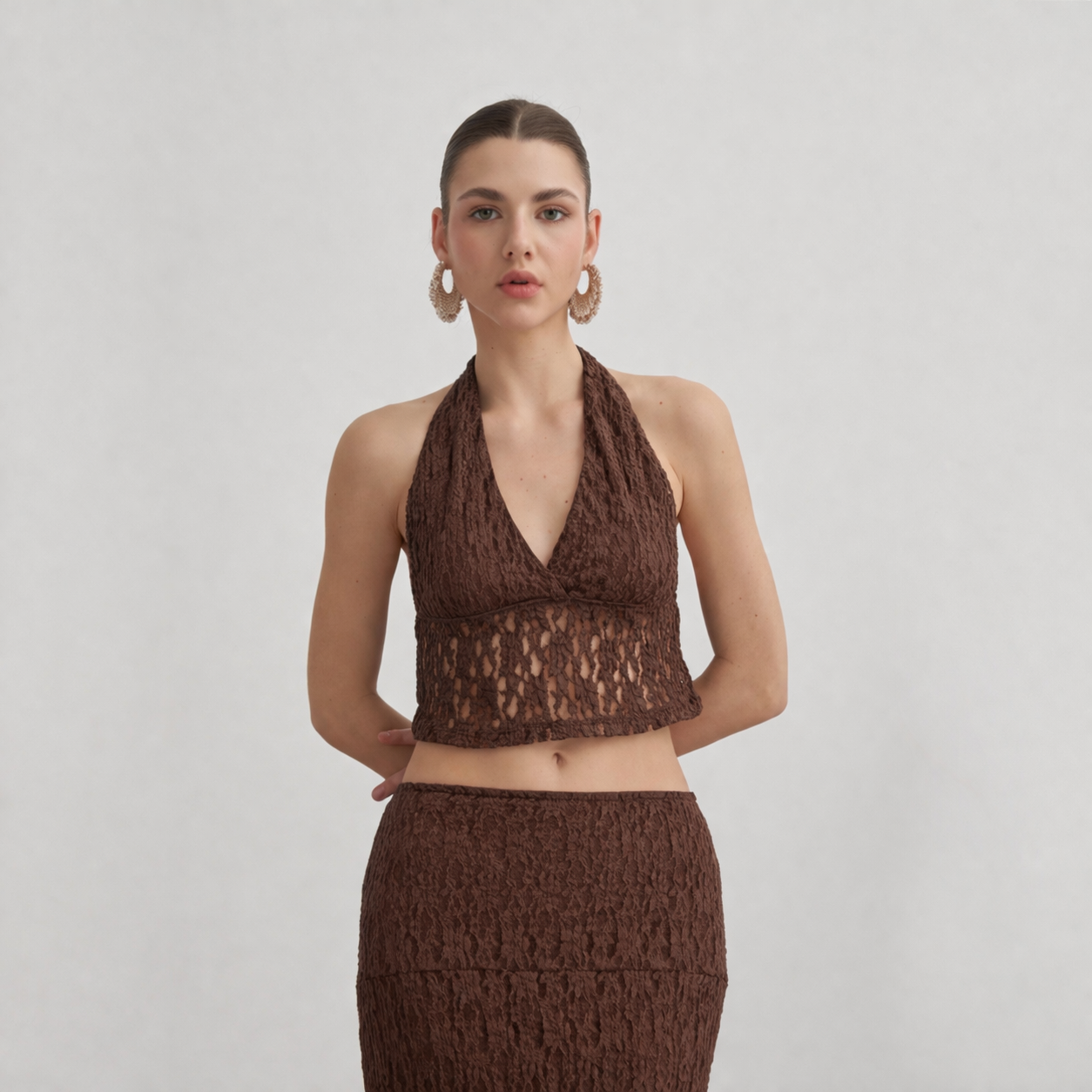 Olivia Lace Set in Mocha Brown