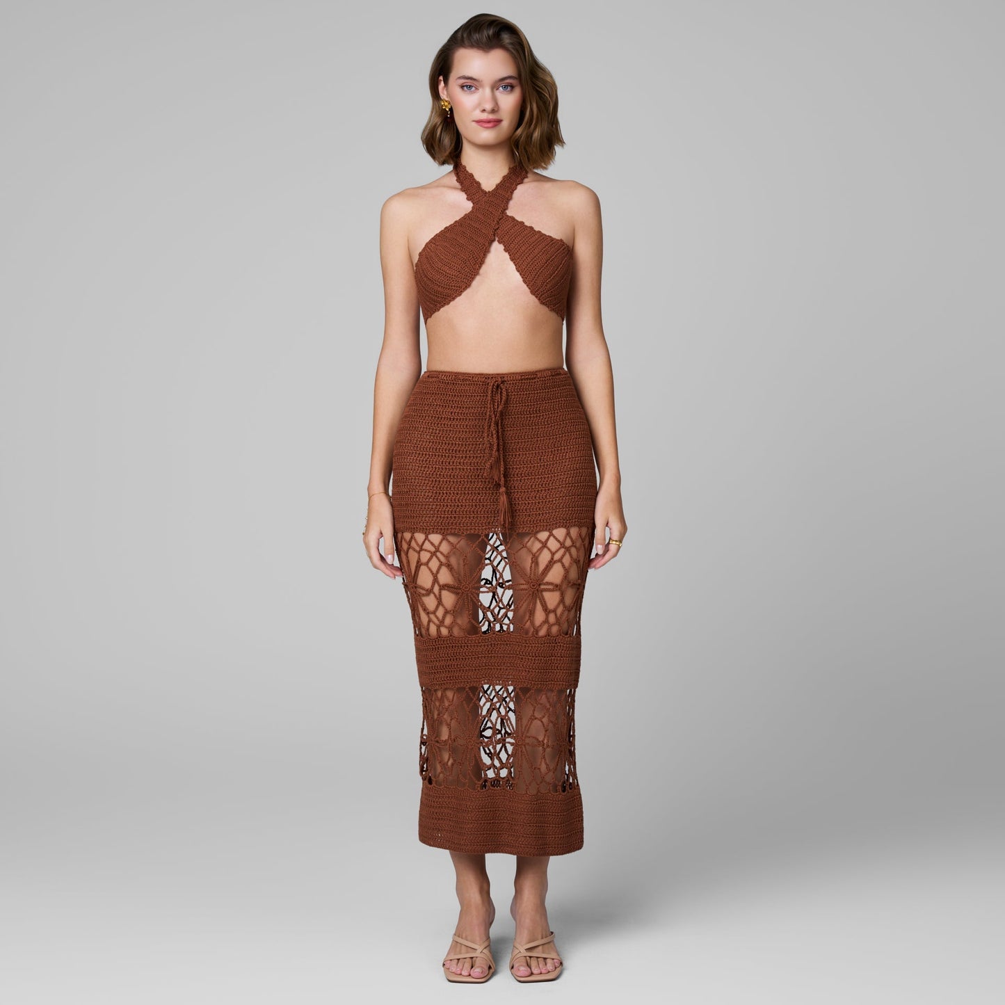 Amaya Crochet Two Piece Set in Sahara