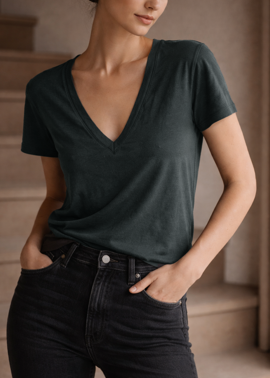 Supima Cotton Deep V Neck Tee