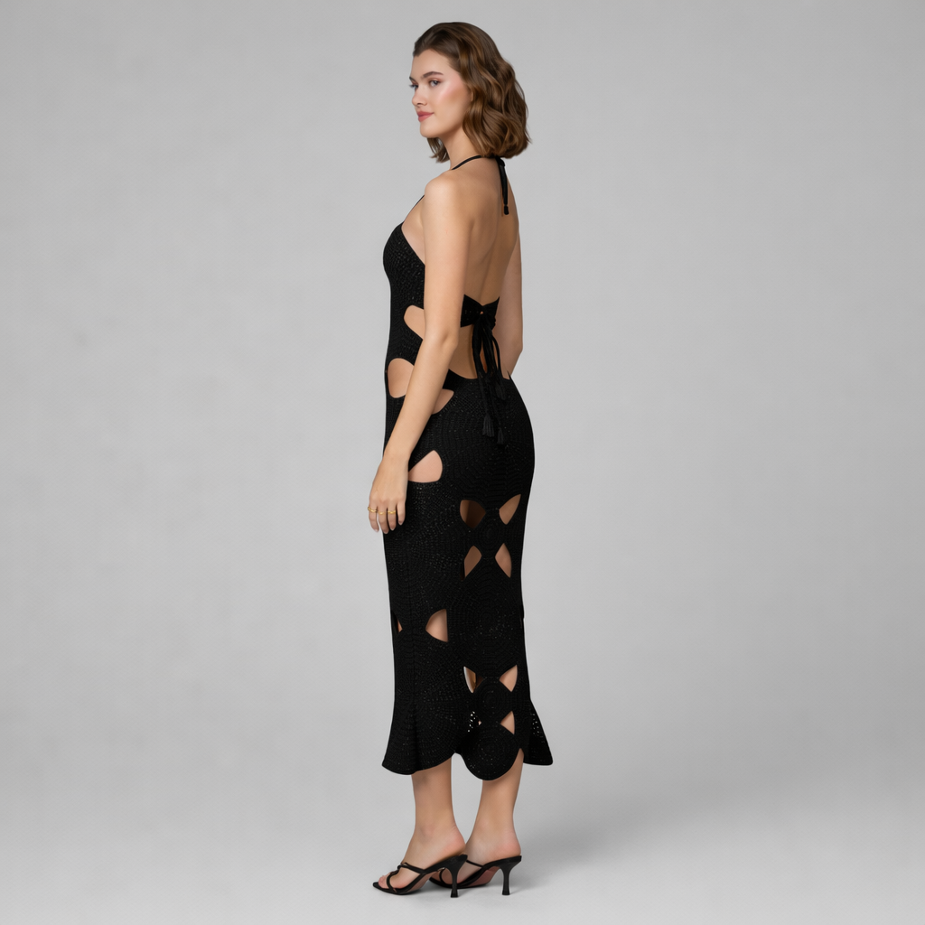 Isla Crochet Dress in Black Noir