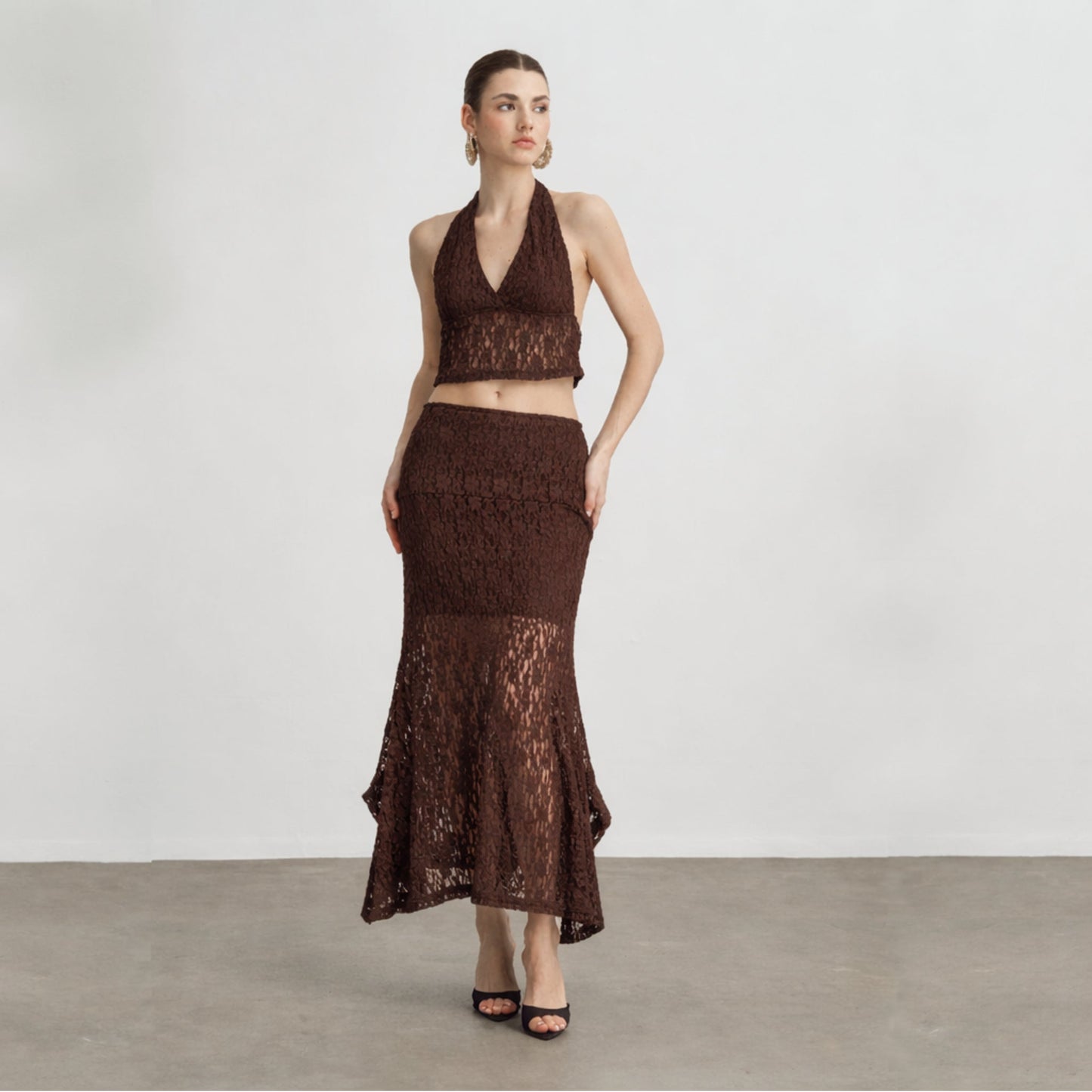 Olivia Lace Set in Mocha Brown