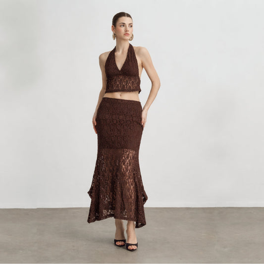 Olivia Lace Set in Mocha Brown