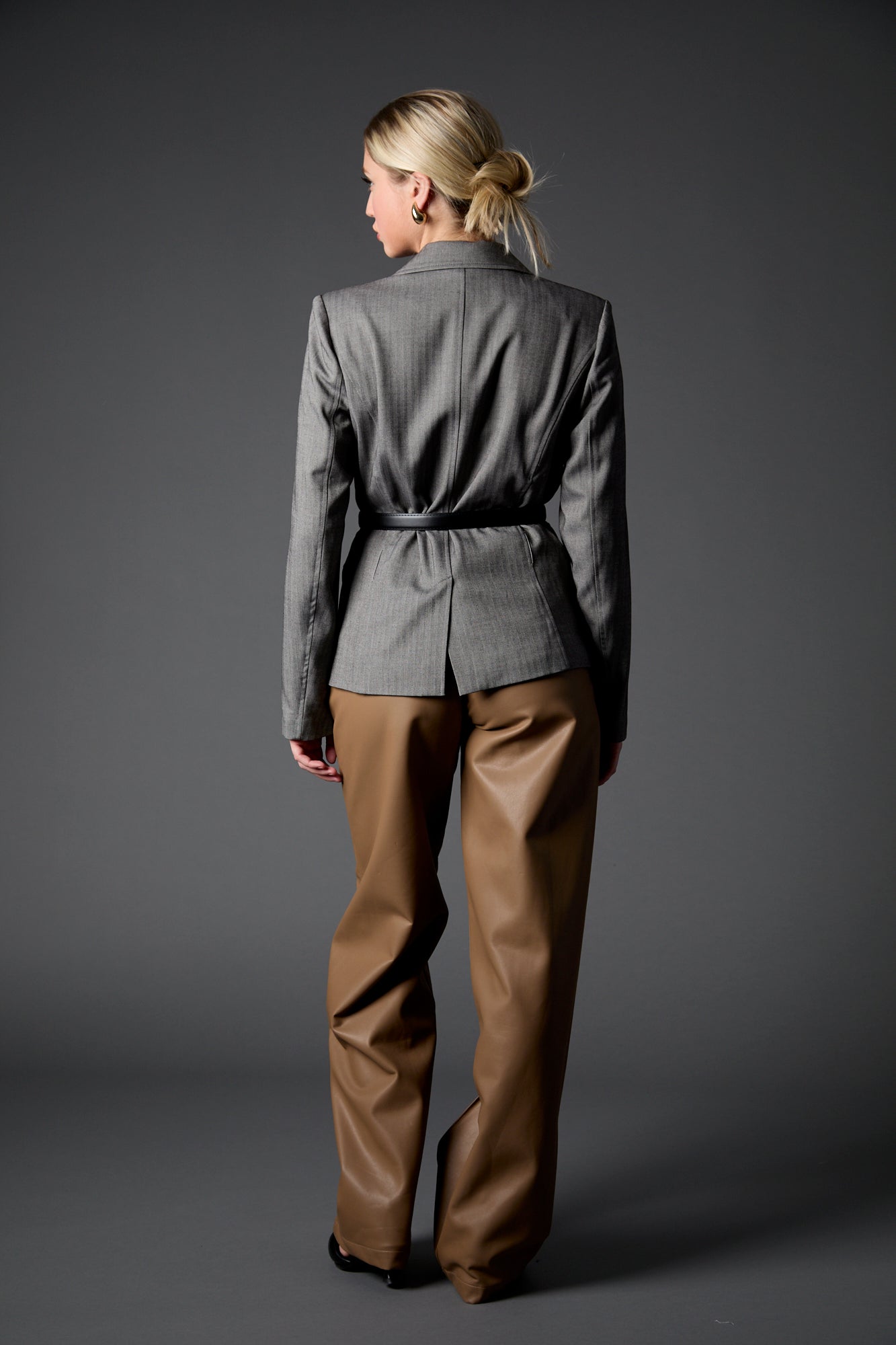 Taylor Belted Blazer in Grey Herringbone