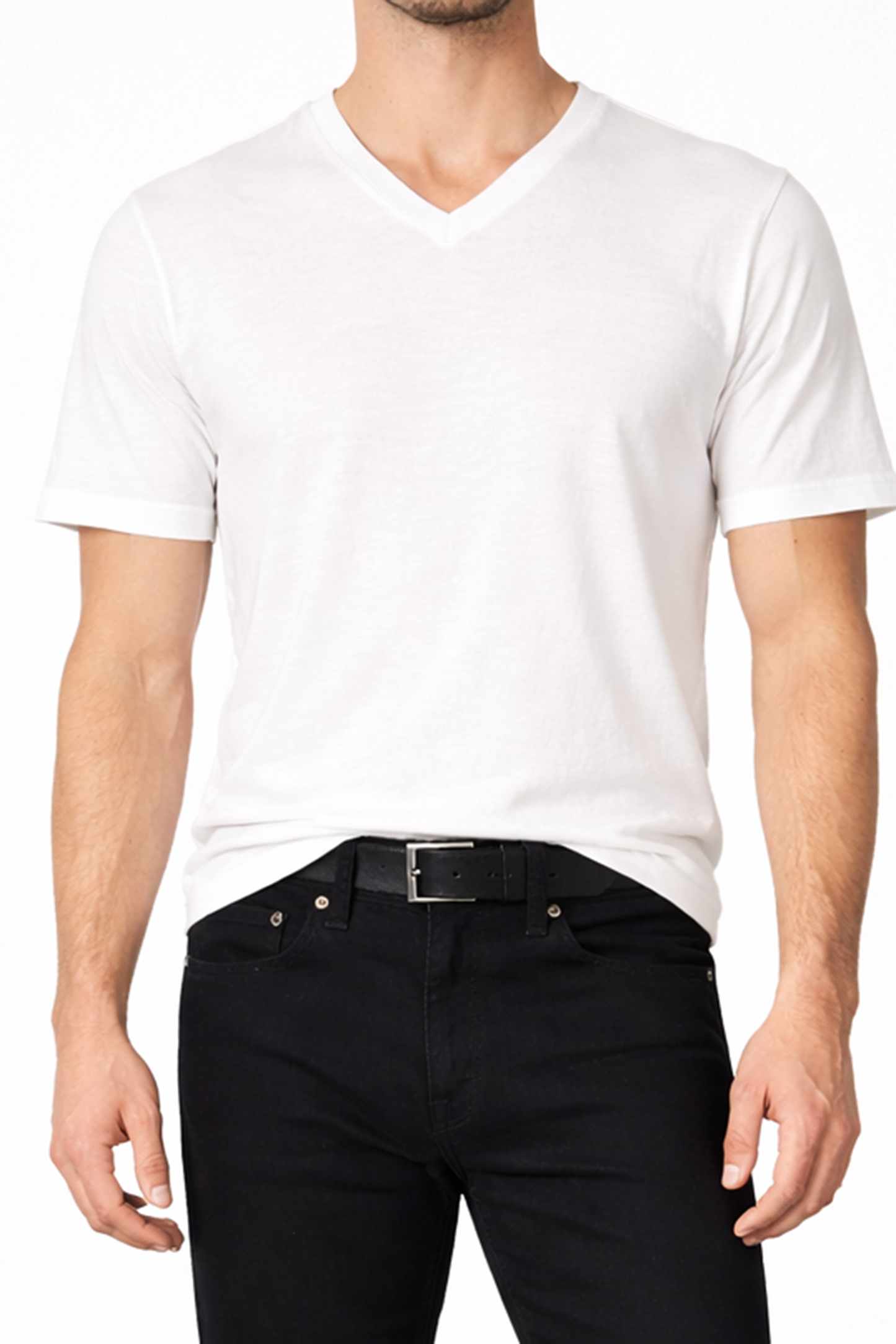 MENS V NECK T-WHITE
