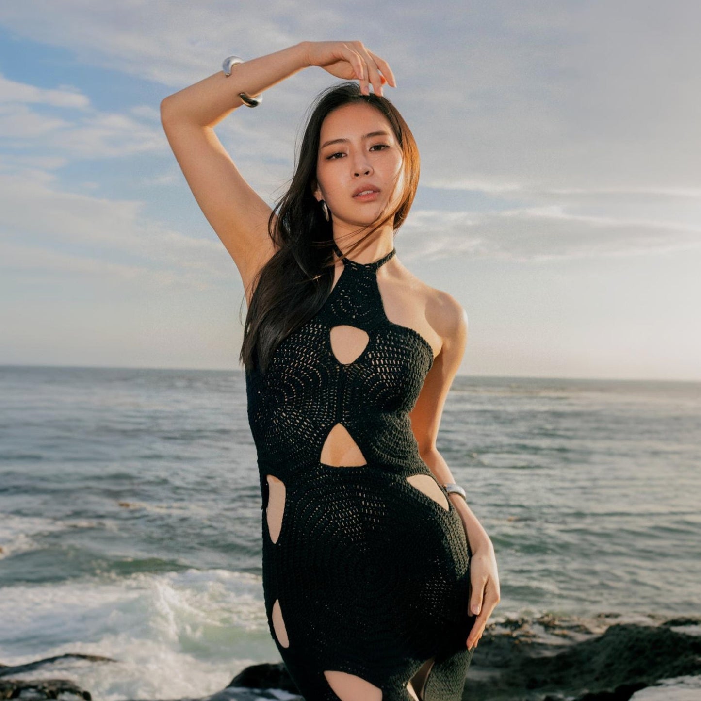 Isla Crochet Dress in Black Noir