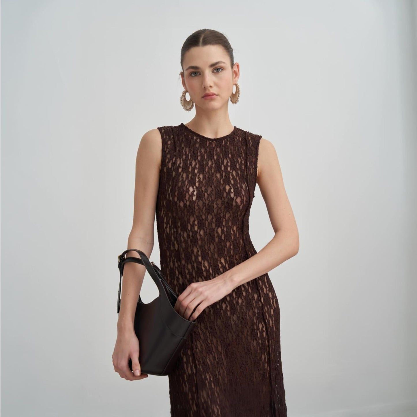 Alaya Lace Dress in Mocha Brown