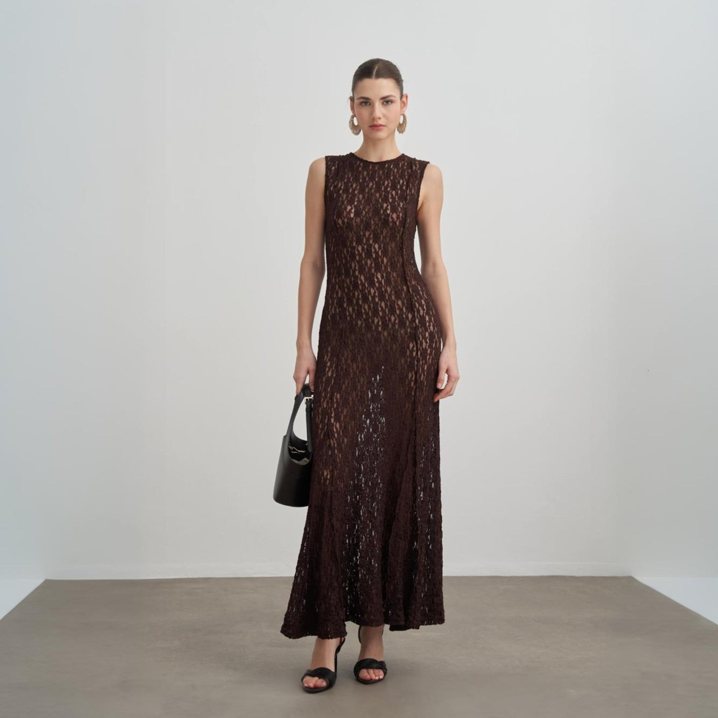 Alaya Lace Dress in Mocha Brown