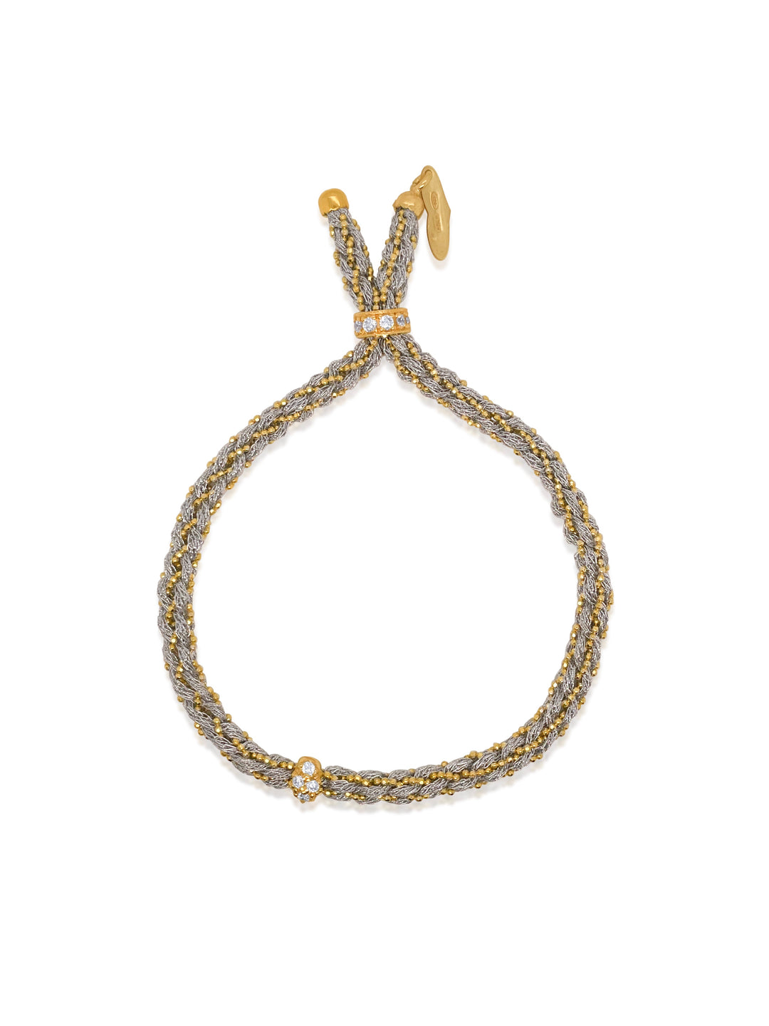 Yellow Gold Braided Chain and Silver Silk Bracelet with CZ Oval